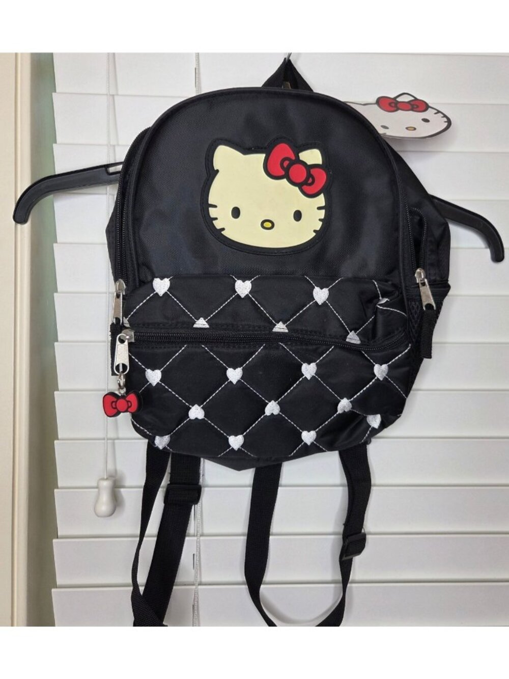 NWT Hello Kitty Black Mini Backpack Quilted Heart Adjustable Straps Zip pocket
